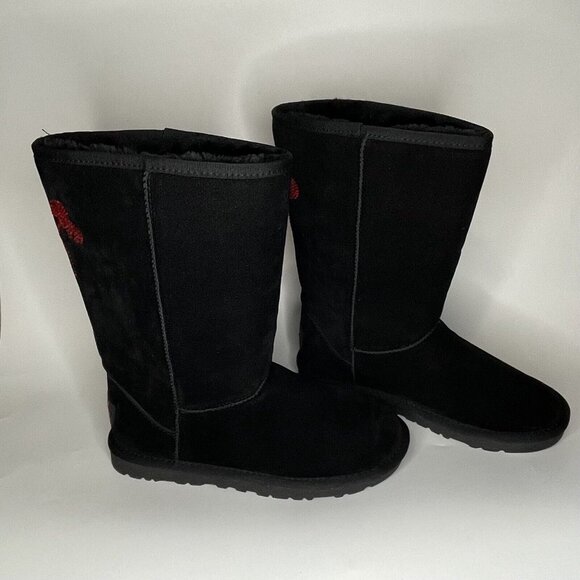 In-N-Out Burger Black W sz 7 Suede Boots Shoes Shearling Red Crystal Palm Trees - Picture 4 of 15